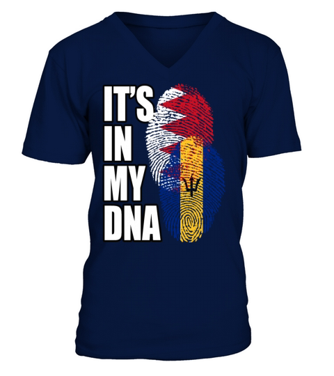 Barbadian And Bahraini Mix Heritage DNA Flag V-Neck T-shirt