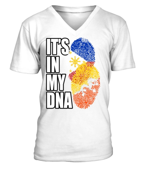 Bhutanese And Filipino Mix Heritage DNA Flag V-Neck T-shirt