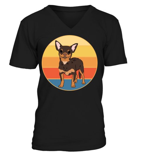 Cute Chihuahua Dog Breed Vintage Retro Sunset V-Neck T-shirt