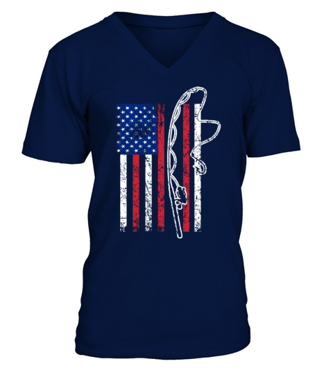 Fishing American Flag V-Neck T-shirt