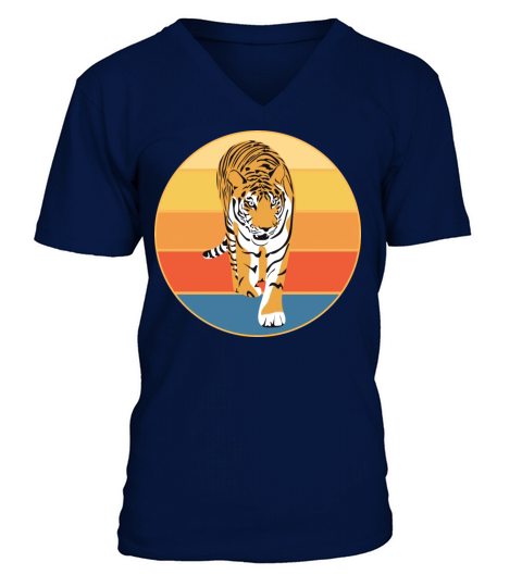 Tiger Big Cat Vintage Retro Sunset V-Neck T-shirt
