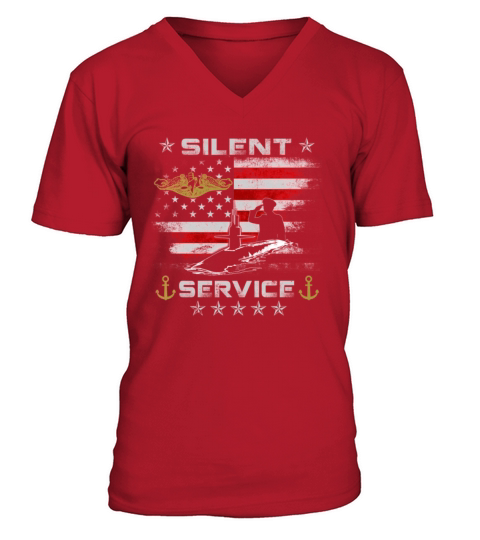 US Navy Submarines Silent Service with Dolphins V-Neck T-shirt