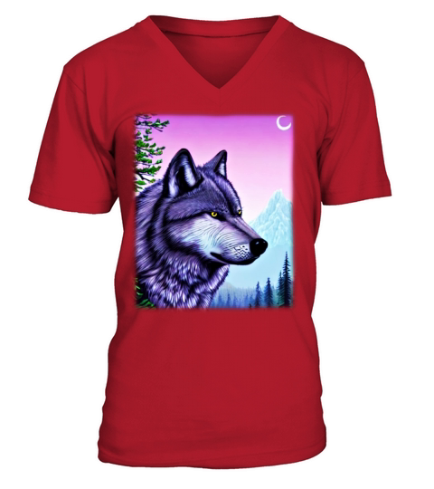 Wolf artwork design predator face imprint V-Neck T-shirt