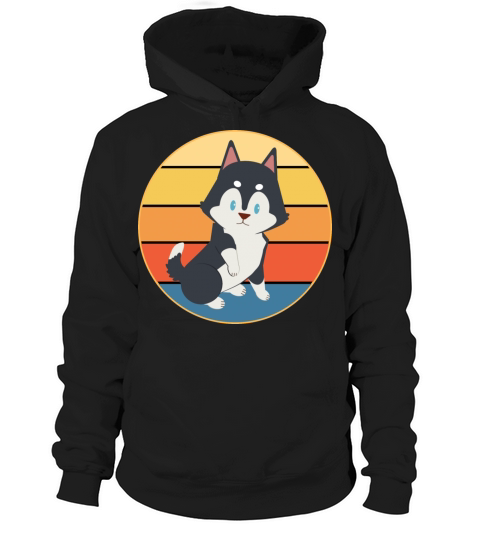 Funny Kawaii Cute Husky Dog Vintage Retro Sunset Hoodie Unisex