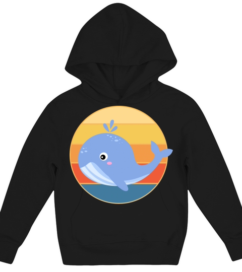 Cute Kawaii Whale Retro Sunset Vintage Ocean Kids Hoodie