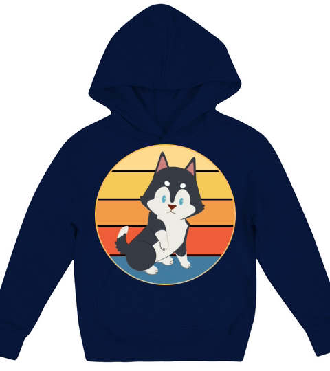 Funny Kawaii Cute Husky Dog Vintage Retro Sunset Kids Hoodie