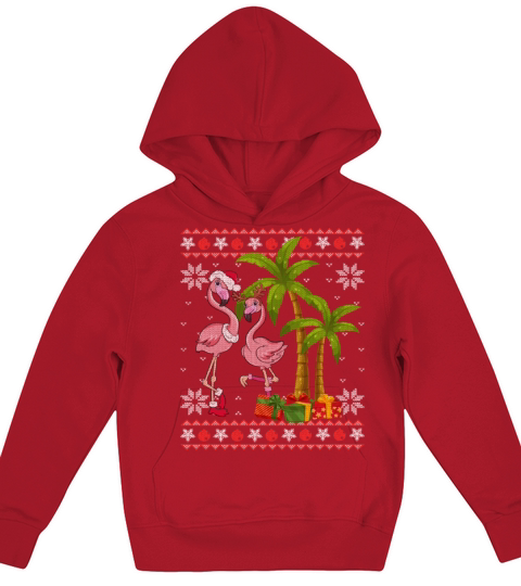 Pink Flamingo Christmas Palm Tree Matching Kids Hoodie