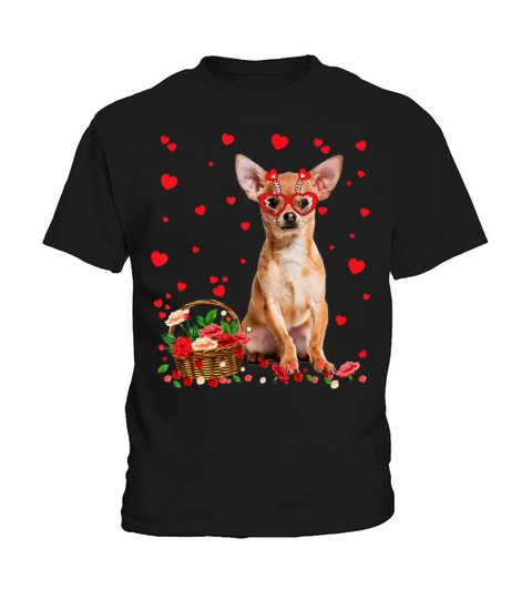 Chihuahua Valentines Day Dog Heart Flowers1890 Kids T-Shirt
