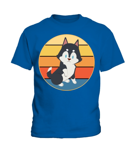 Funny Kawaii Cute Husky Dog Vintage Retro Sunset Kids T-Shirt