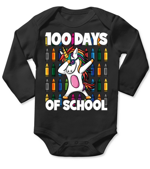 100 Days of School Crayon Dabbing Unicorn Magic Long Sleeve Baby One-Piece