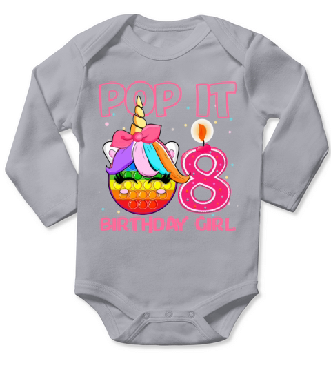 Birthday Girl Pop It 8th Birthday Unicorn Fidget Long Sleeve Baby One-Piece