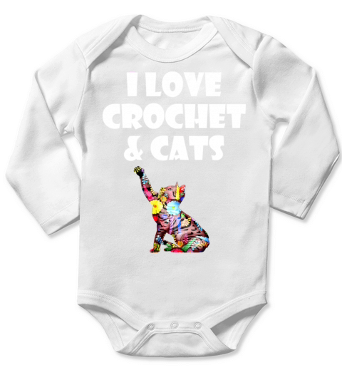 Cat I Love Crochet Cats Embroidery Needlepoint Long Sleeve Baby One-Piece