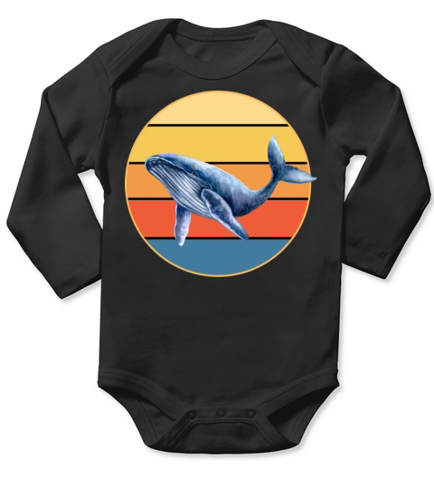 Cute Kawaii Whale Retro Sunset Vintage Ocean Long Sleeve Baby One-Piece
