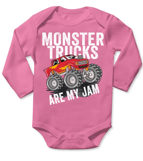 Monster Trucks Are My Jam Vintage Retro Long Sleeve Baby One-Piece