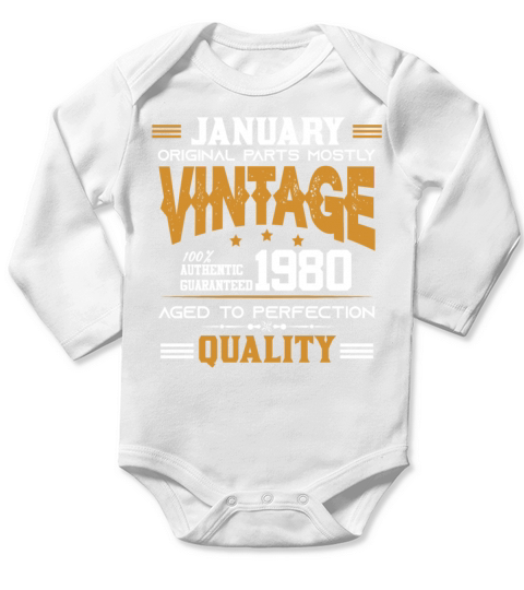 Vintage Aged To Perfection January 1980 Long Sleeve Baby One-Piece