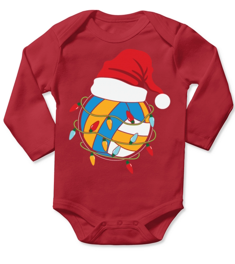 Volleyball Christmas Lights Santa Hat Long Sleeve Baby One-Piece