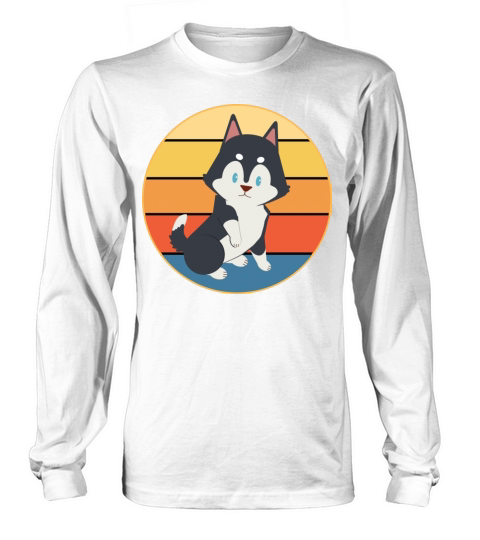 Funny Kawaii Cute Husky Dog Vintage Retro Sunset Long sleeved Unisex