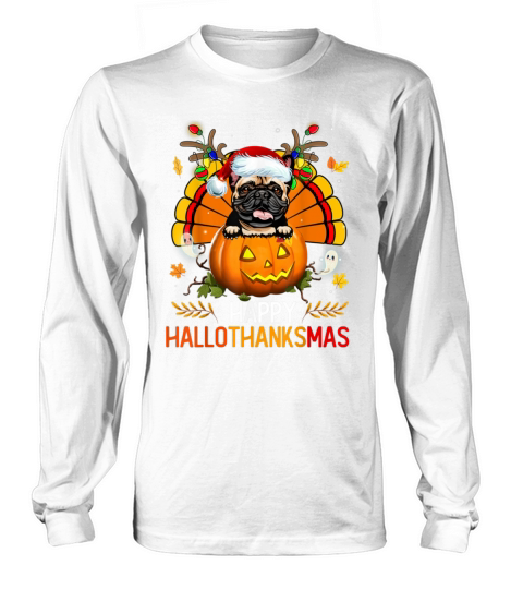 HalloThanksMas Halloween Thanksgiving Christmas Bu Long sleeved Unisex