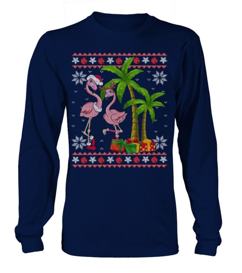 Pink Flamingo Christmas Palm Tree Matching Long sleeved Unisex