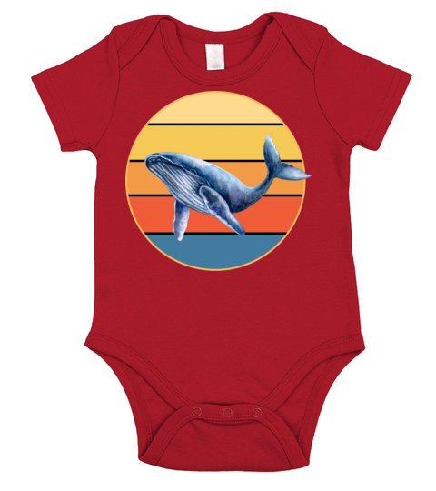 Cute Kawaii Whale Retro Sunset Vintage Ocean Short Sleeve Baby One-Piece