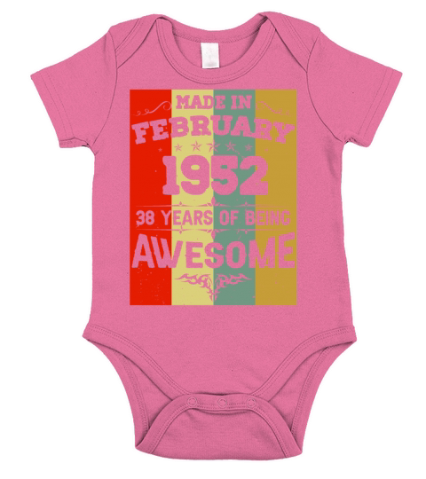 February 1952 Vintage Birthday Present Short Sleeve Baby One-Piece