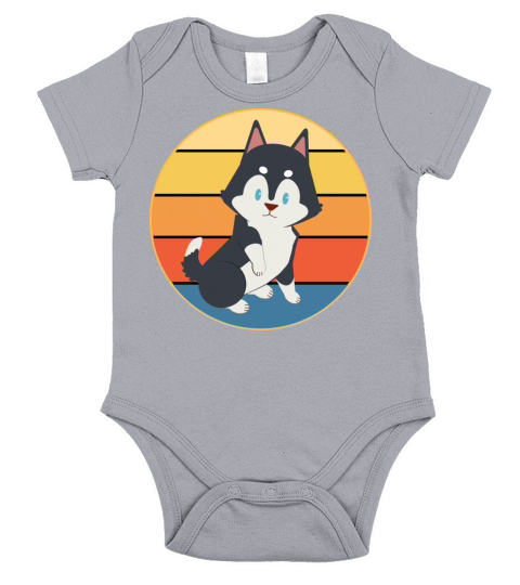 Funny Kawaii Cute Husky Dog Vintage Retro Sunset Short Sleeve Baby One-Piece