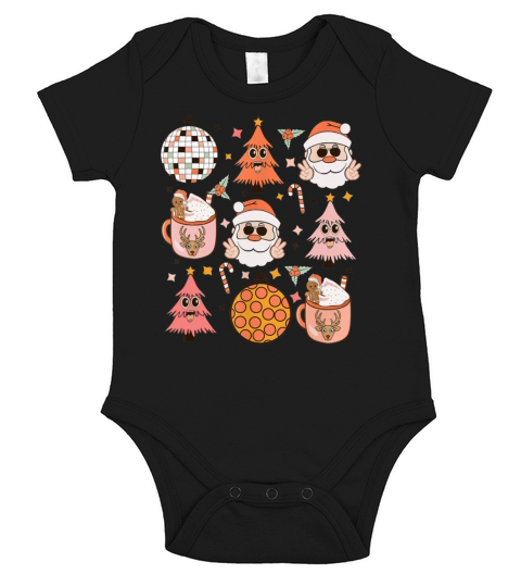 Retro Vintage Groovy Christmas With Santa Claus Merry Christmas Short Sleeve Baby One-Piece