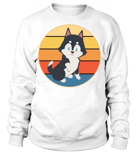 Funny Kawaii Cute Husky Dog Vintage Retro Sunset Sweatshirt Unisex
