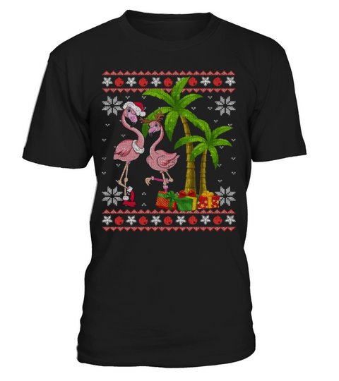 Pink Flamingo Christmas Palm Tree Matching T-Shirt Unisex