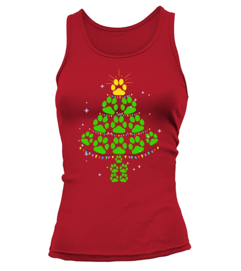 Christmas XMas Tree Super Cute Dog Paws Print Tank top Woman