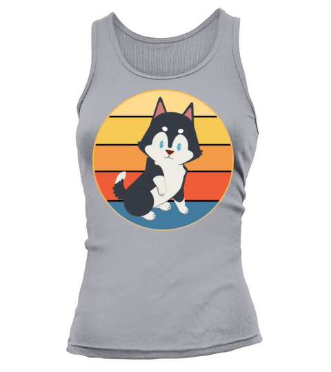 Funny Kawaii Cute Husky Dog Vintage Retro Sunset Tank top Woman