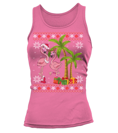 Pink Flamingo Christmas Palm Tree Matching Tank top Woman
