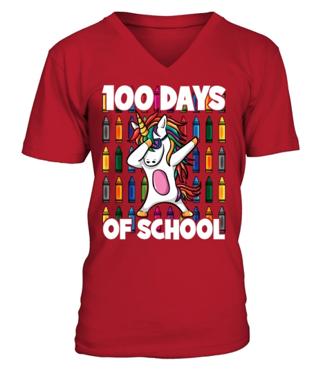 100 Days of School Crayon Dabbing Unicorn Magic V-Neck T-shirt