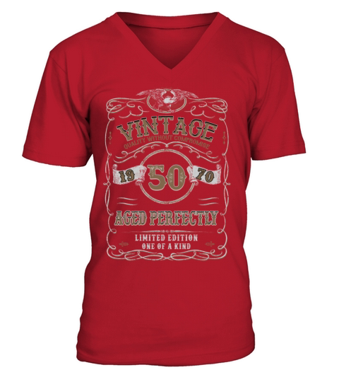 50th Birthday Gift Gold Vintage 1970 Aged Perfect V-Neck T-shirt