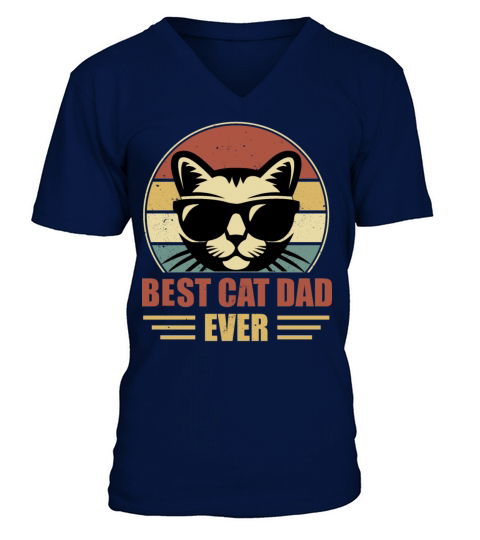 Best Cat Dad Ever Retro Vintage Father s Day V-Neck T-shirt