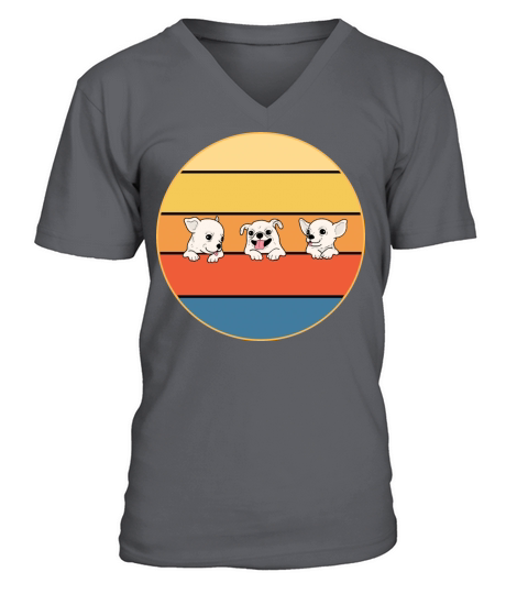 Cute 3 Chihuahua Dog Breed Vintage Retro Sunset V-Neck T-shirt
