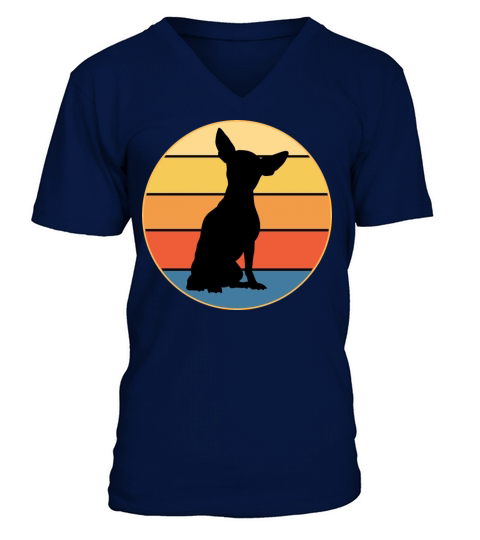 Cute Chihuahua Dog Breed Vintage Retro Sunset V-Neck T-shirt
