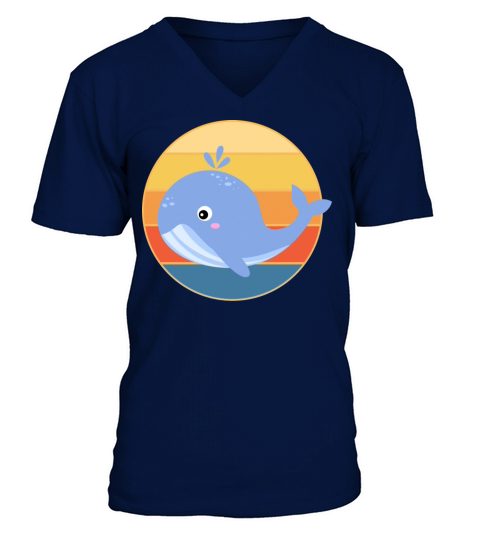 Cute Kawaii Whale Retro Sunset Vintage Ocean V-Neck T-shirt