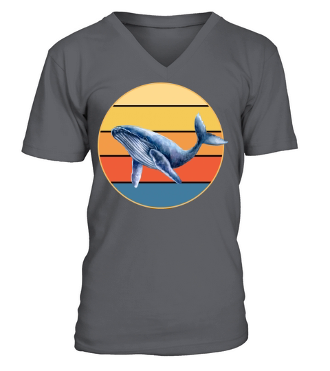 Cute Kawaii Whale Retro Sunset Vintage Ocean V-Neck T-shirt