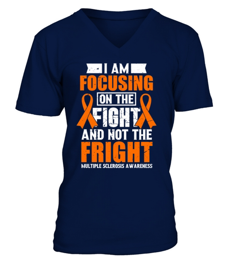 Multiple Sclerosis Awareness Orange Ribbon Focus V-Neck T-shirt