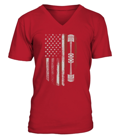 Vintage Patriotic American Flag Piston V-Neck T-shirt
