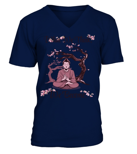 What We Think We Become Buddha Cherry Blossom Aest V-Neck T-shirt