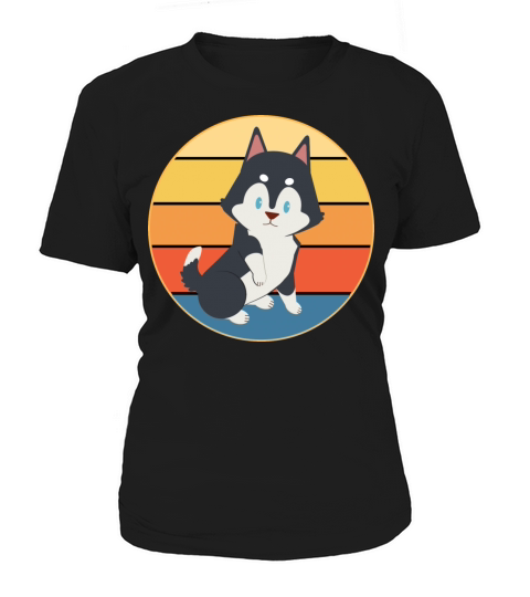Funny Kawaii Cute Husky Dog Vintage Retro Sunset Women's T-Shirt