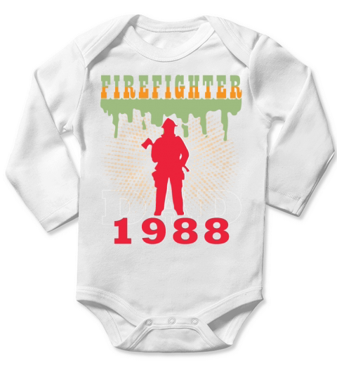 1988 vintage fireman birthday firefighter Long Sleeve Baby One-Piece