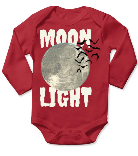 Dark Green Illustrated Moon Light Bat T-Shirt Long Sleeve Baby One-Piece