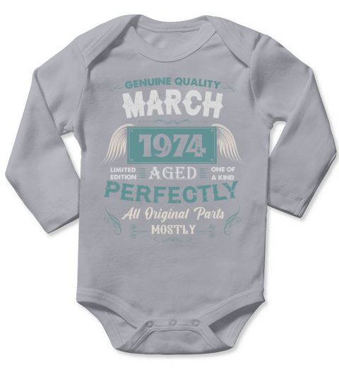 March 1974 Vintage Birthday Present Long Sleeve Baby One-Piece