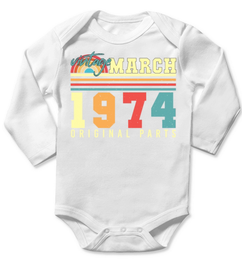Original Vintage 1974 March Long Sleeve Baby One-Piece