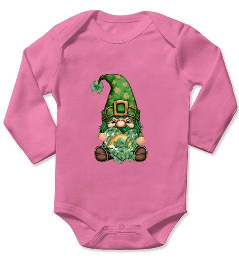 St Patricks Day Shamrock Gnome Long Sleeve Baby One-Piece