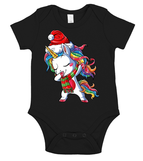 Dabbing Unicorn Santa Christmas Kids Girls Women X Short Sleeve Baby One-Piece