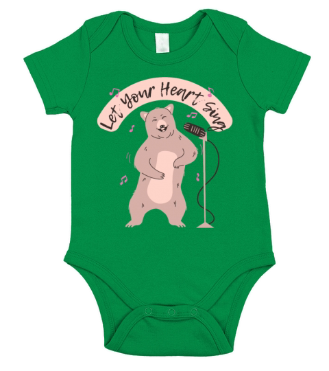 Let Your Heart Sing Funny Bear Cartoon Short Sleeve Baby One-Piece
